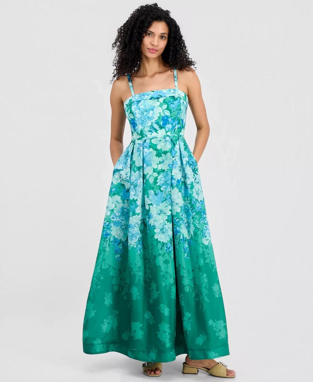 Tahari ASL Women's Square-Neck Sleeveless Gown Green Size 14 3791